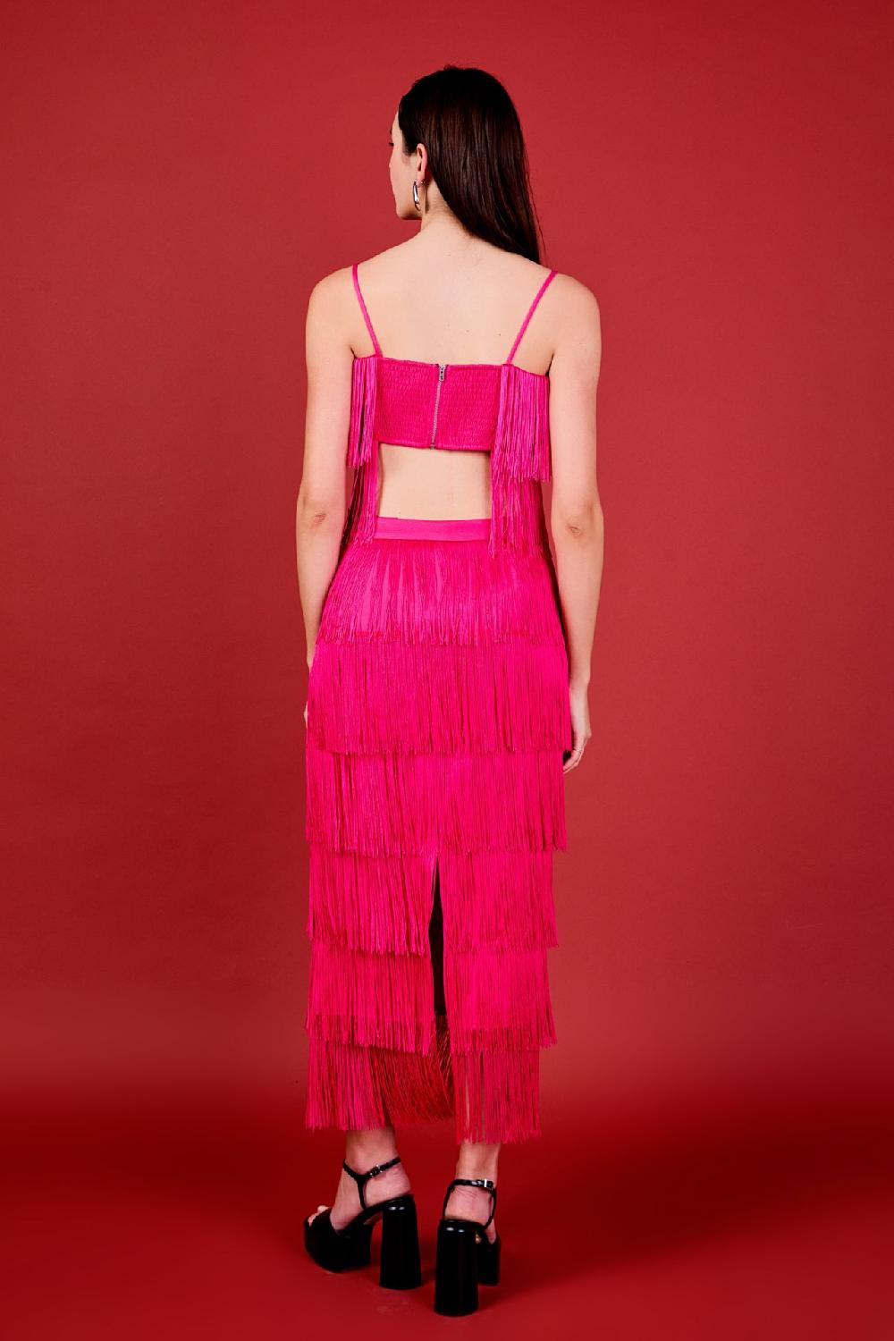 Endless Rose Fringe Tiered Maxi Skirt FUCHSIA
