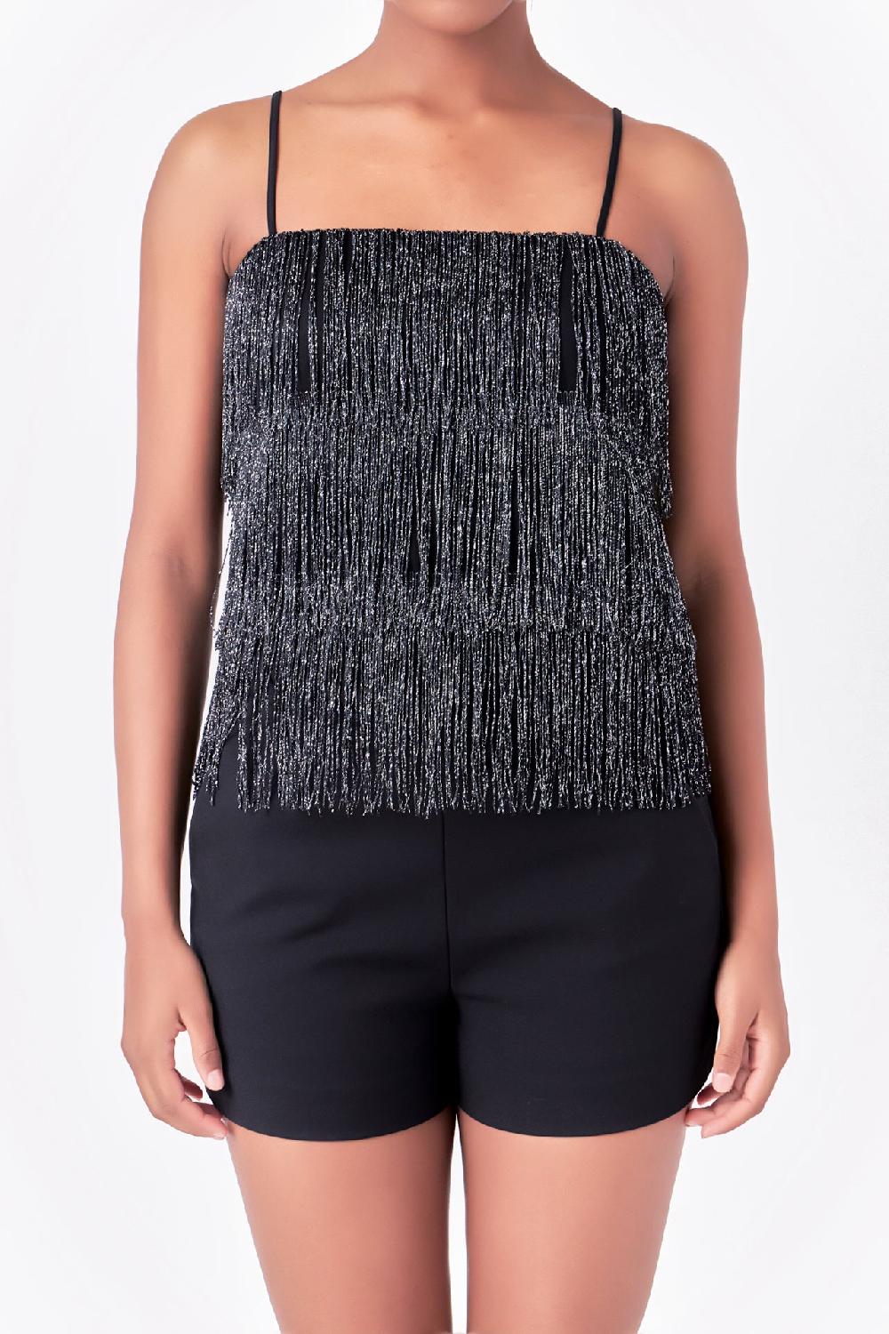 Endless Rose Fringe Tiered Top BLACK