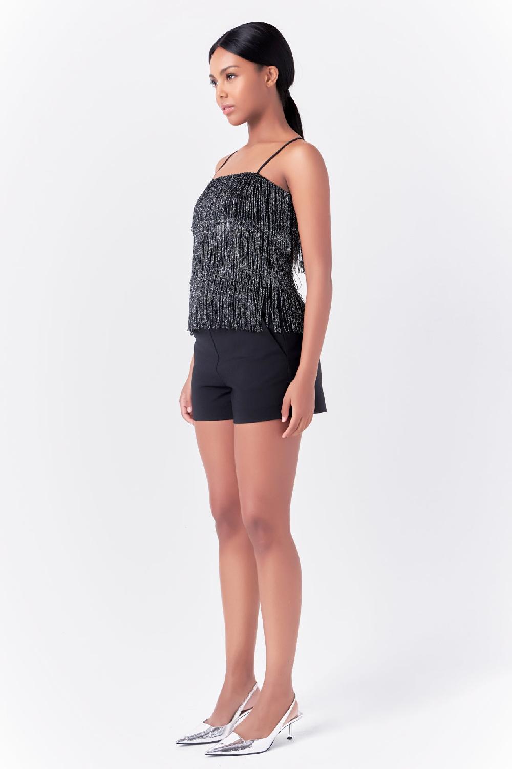 Endless Rose Fringe Tiered Top BLACK