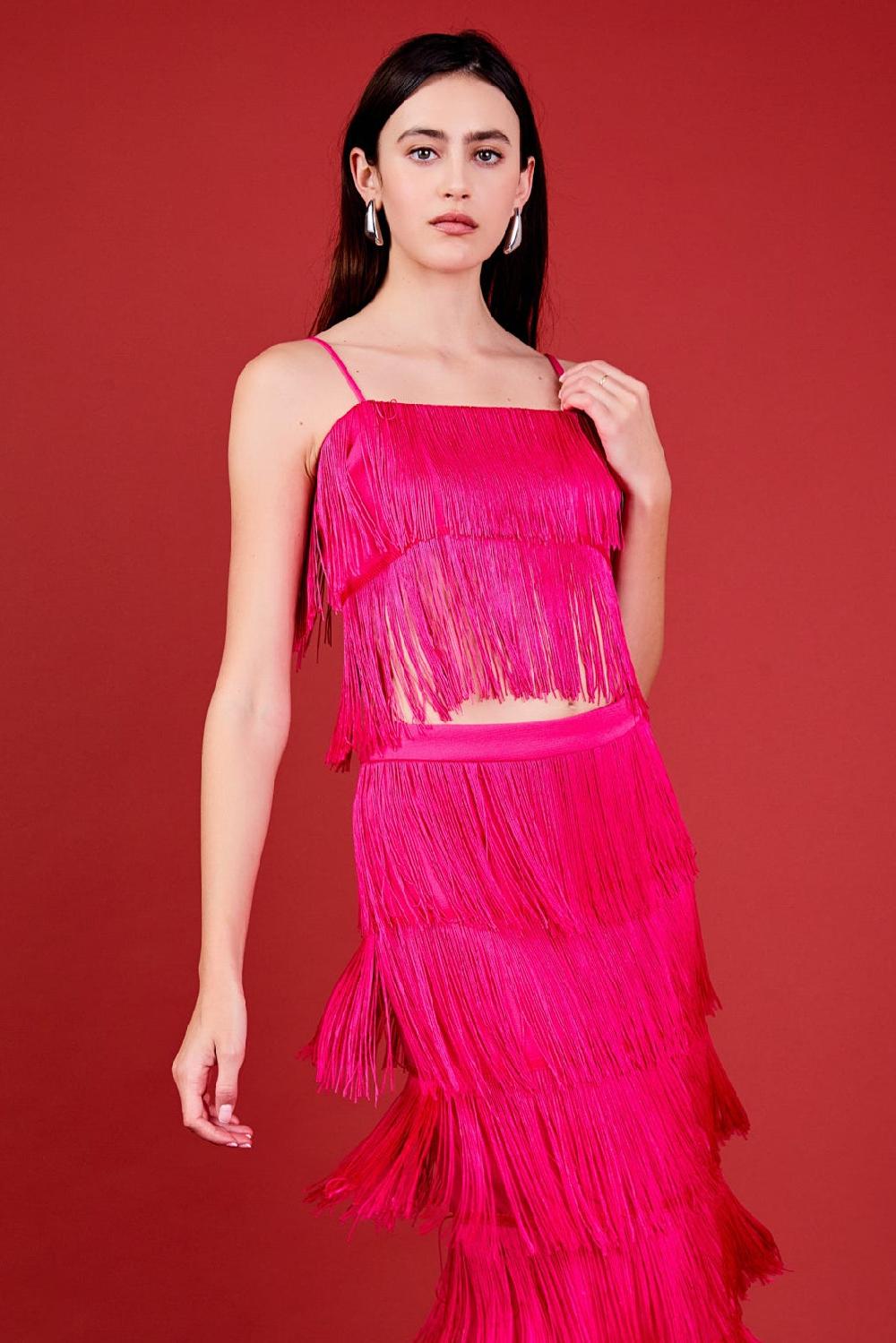 endless rose Fringed Bandeu Top FUCHSIA
