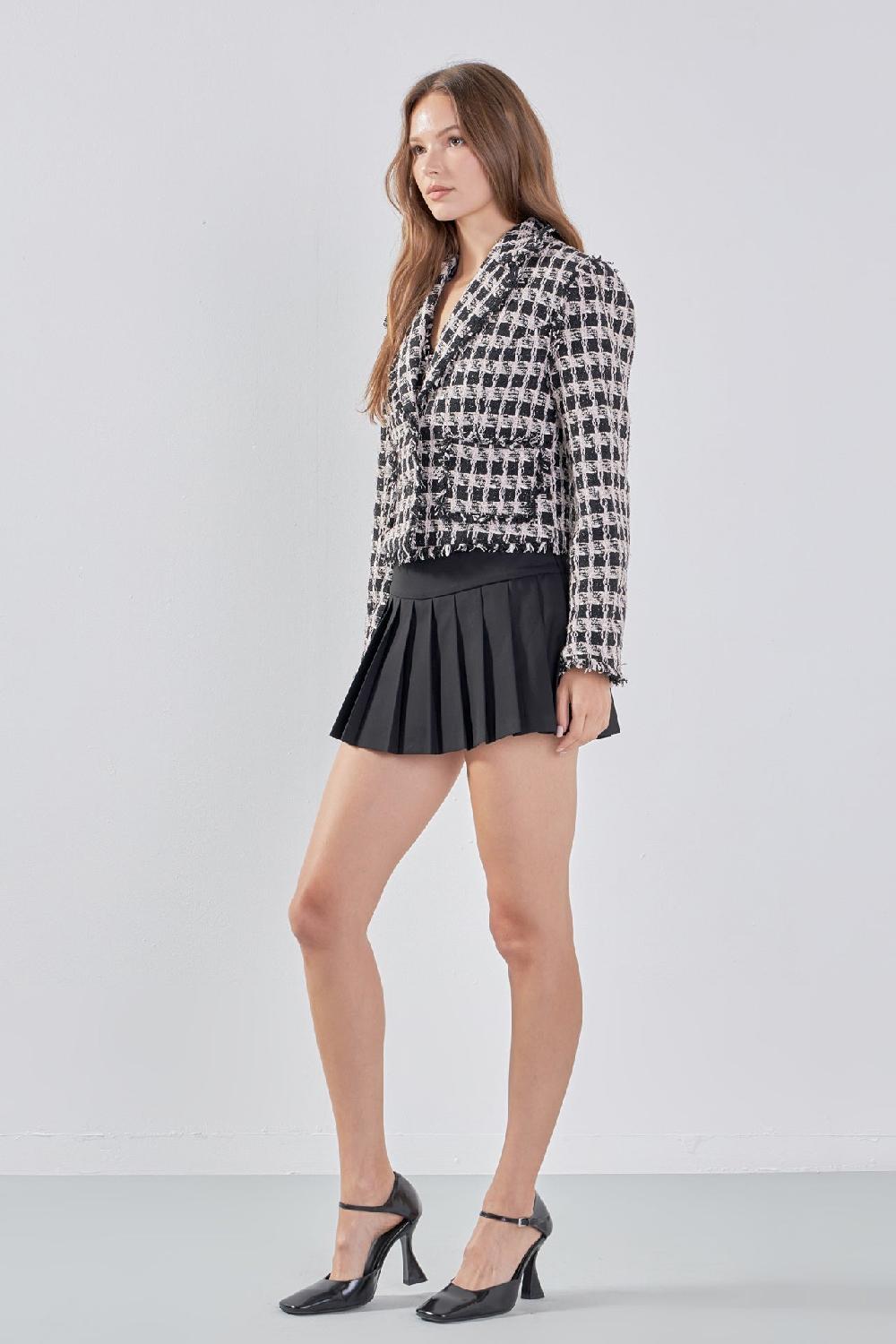 Endless Rose Fringed Tweed Blazer BLACK/PINK