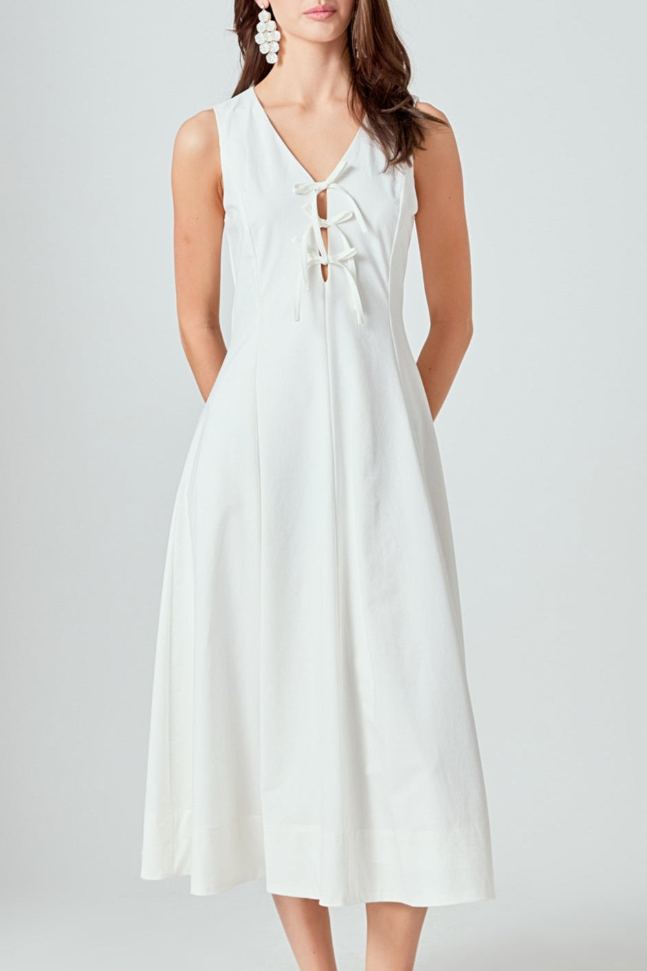 Endless Rose Front Bow Tie Midi Dress WHITE