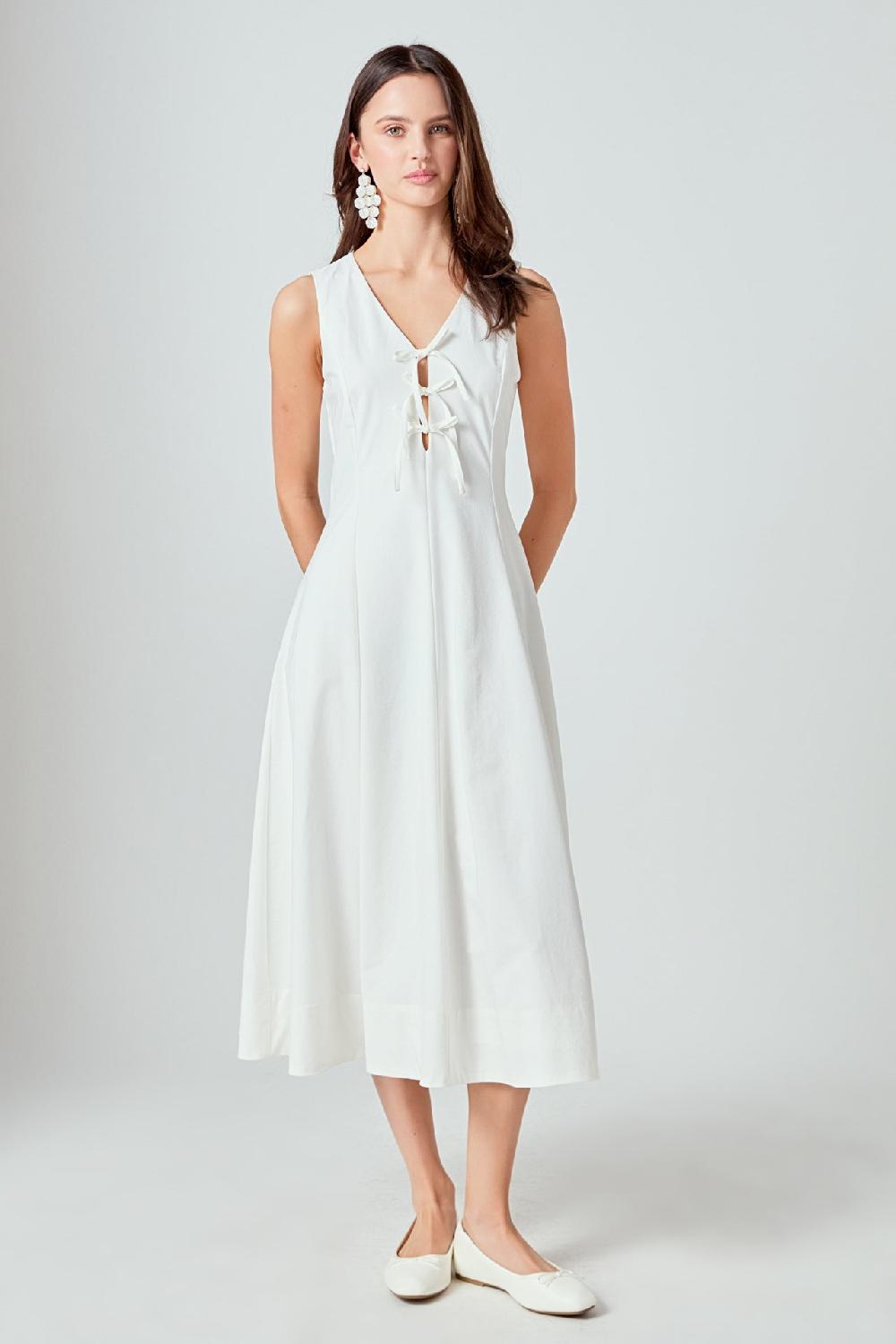 Endless Rose Front Bow Tie Midi Dress WHITE
