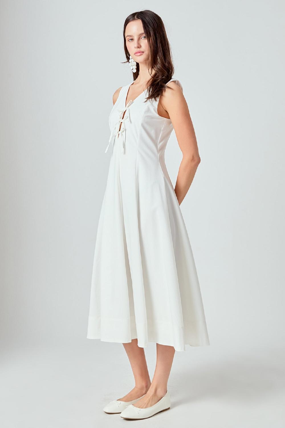 Endless Rose Front Bow Tie Midi Dress WHITE