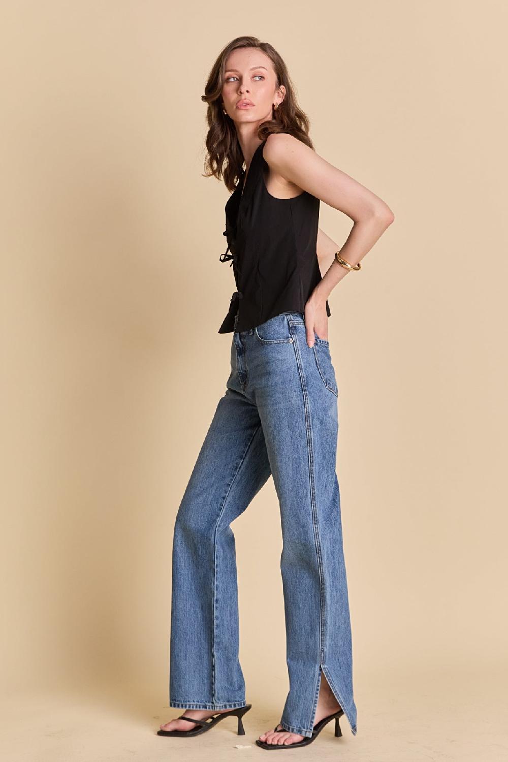 Endless Rose Front Bow Tie Stretch Top BLACK