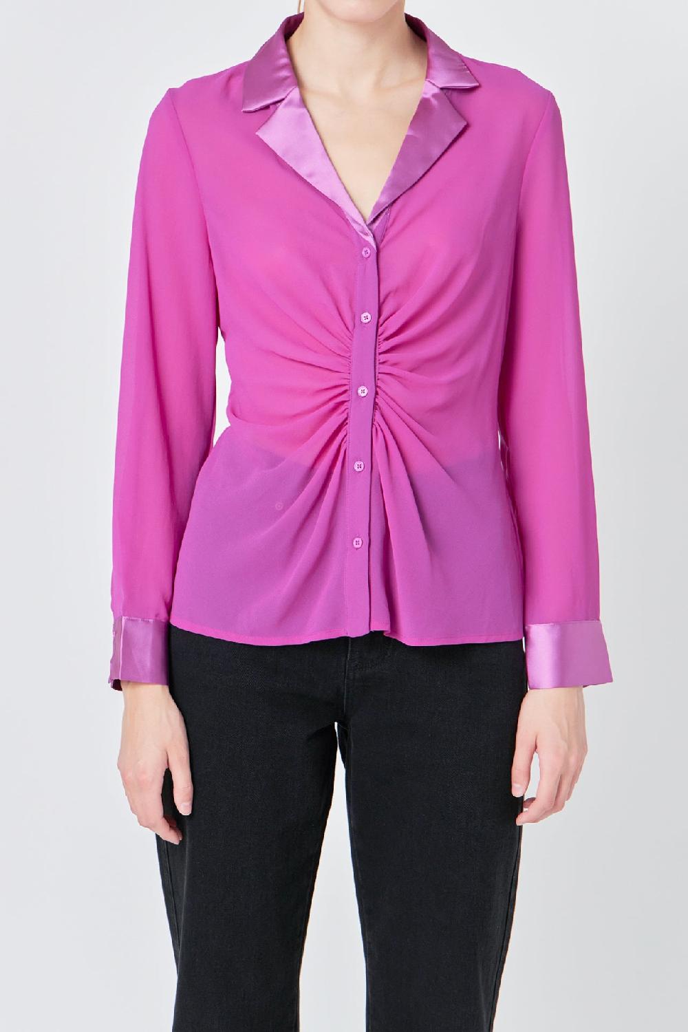 Endless Rose Front Ruched Chiffon Blouse GRAPE