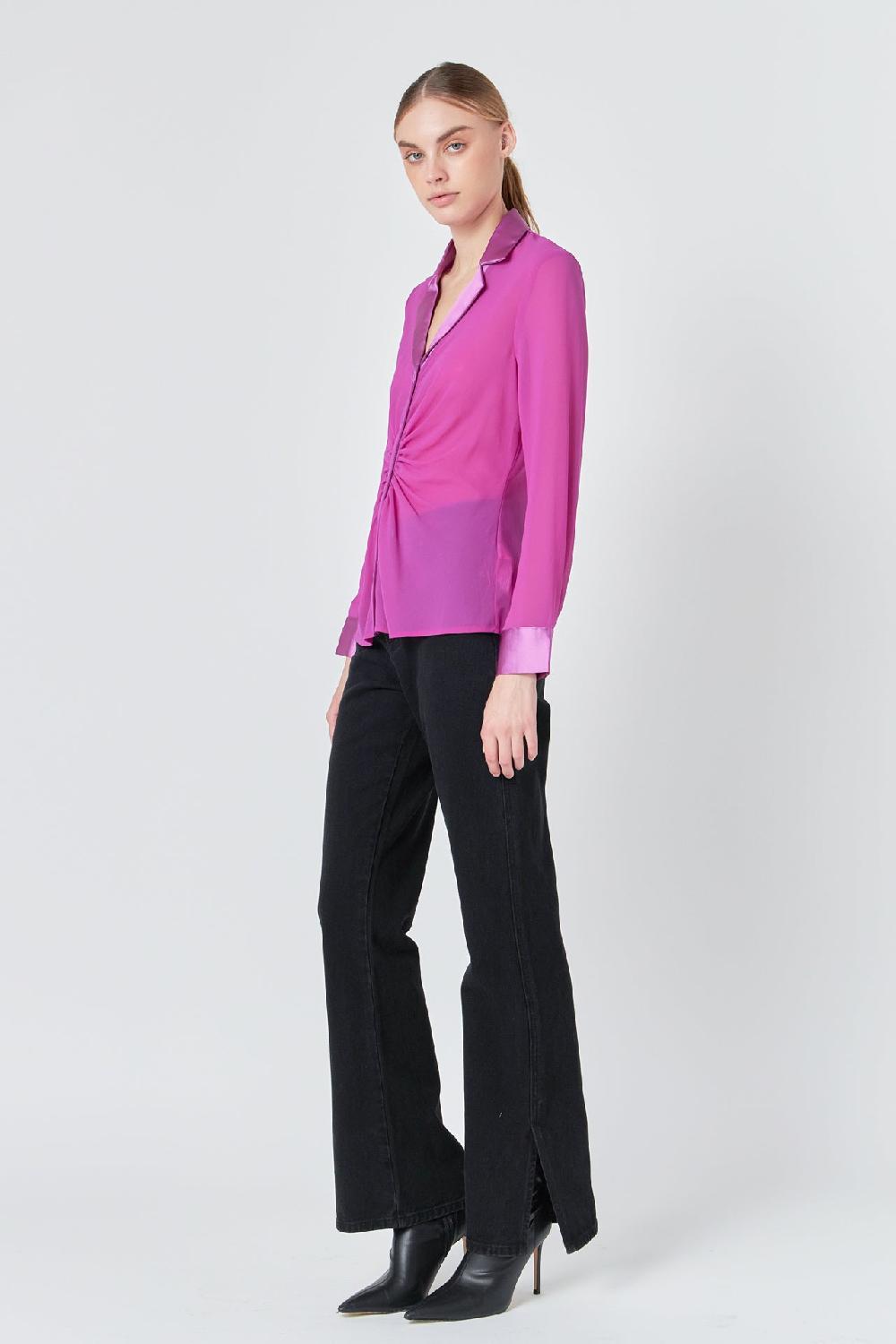 Endless Rose Front Ruched Chiffon Blouse GRAPE