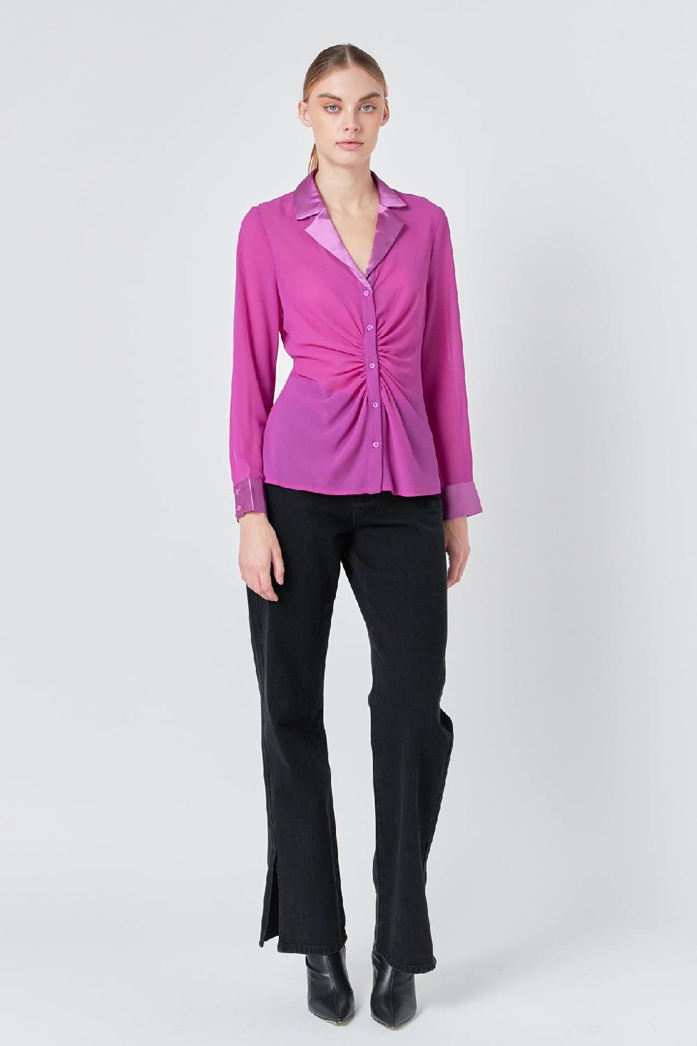 endless rose Front Ruched Chiffon Blouse GRAPE