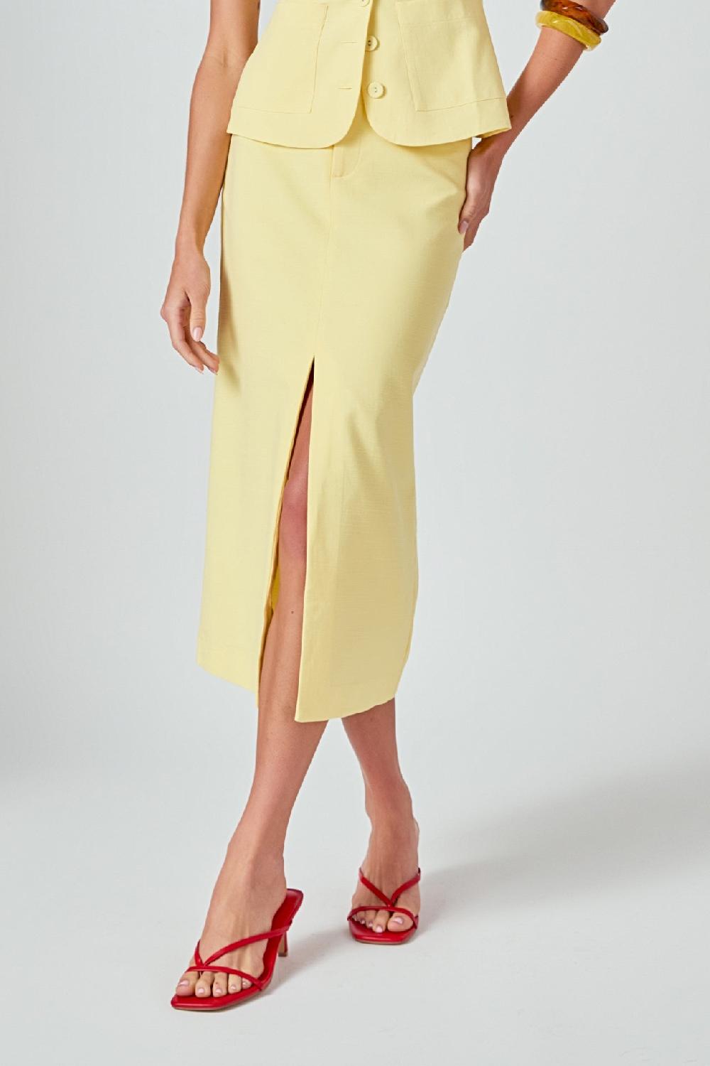 Endless Rose Front Slit Linen Midi Skirt BUTTER