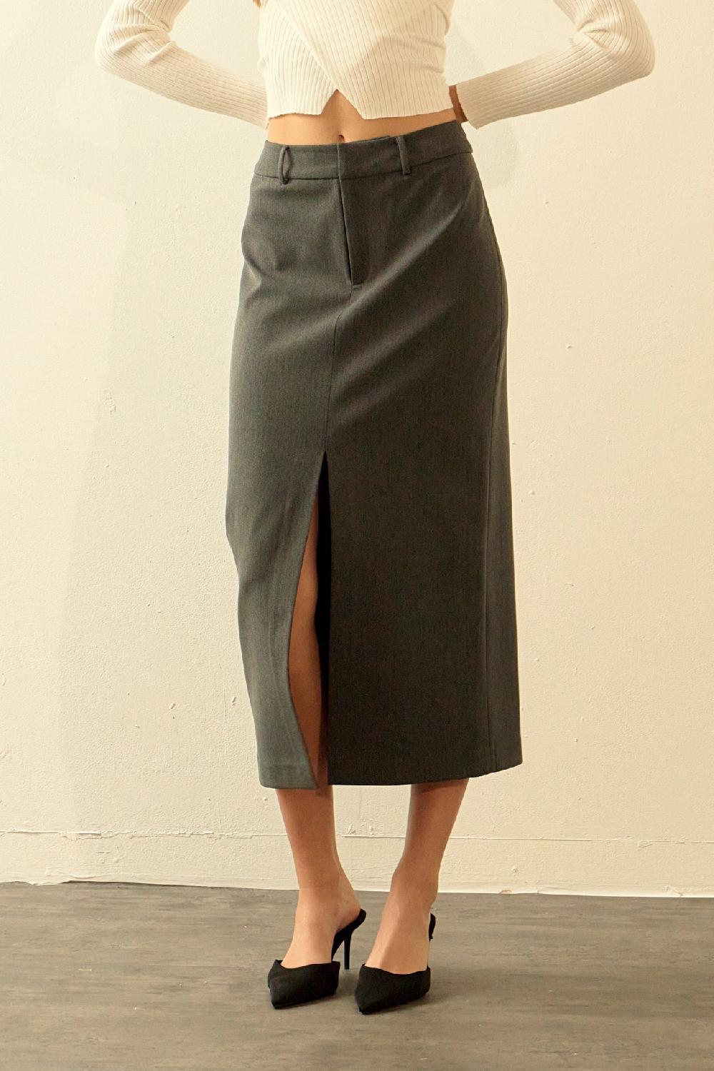 Endless Rose Front Slit Maxi Skirt GREY