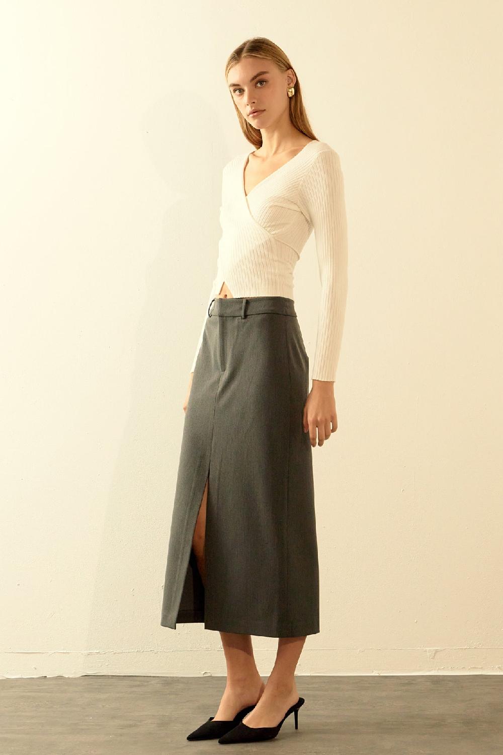 Endless Rose Front Slit Maxi Skirt GREY