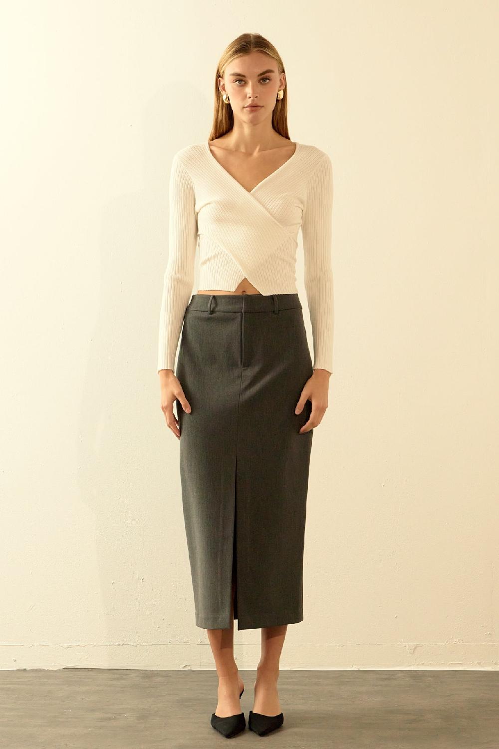 endless rose Front Slit Maxi Skirt GREY