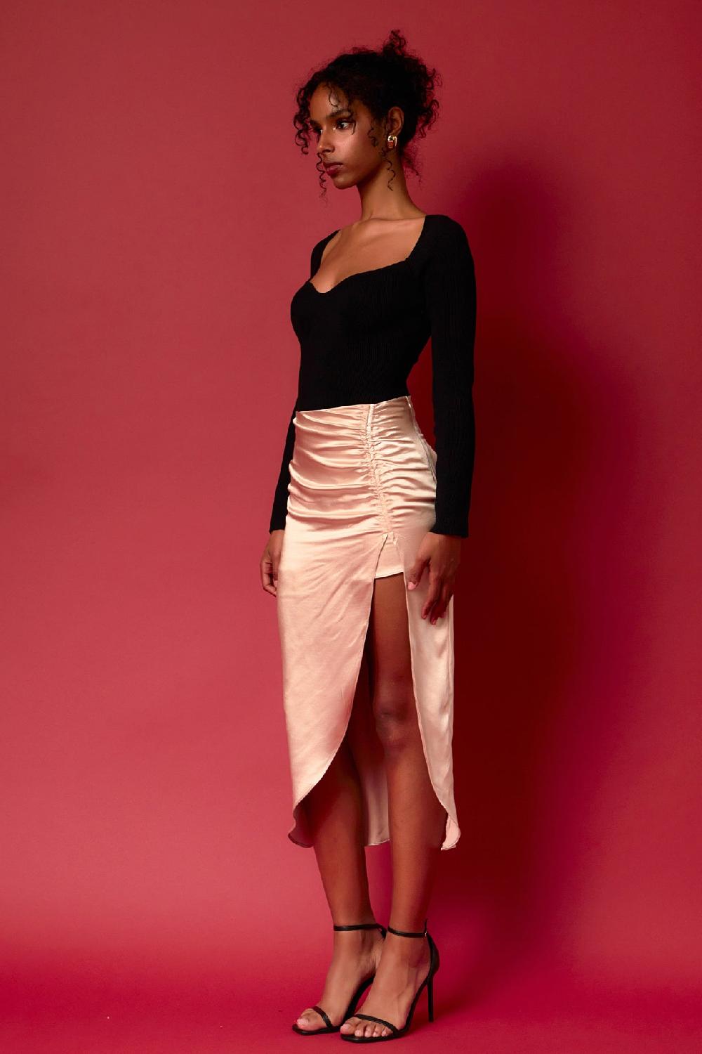 Endless Rose Front Slit Midi Skirt BEIGE