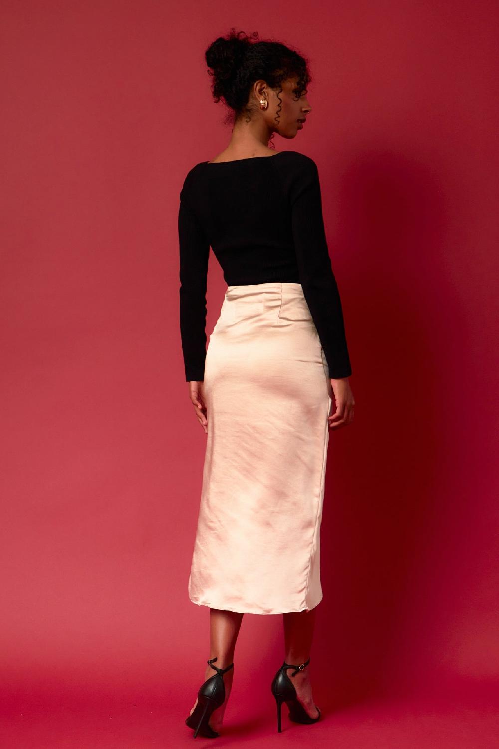 Endless Rose Front Slit Midi Skirt BEIGE