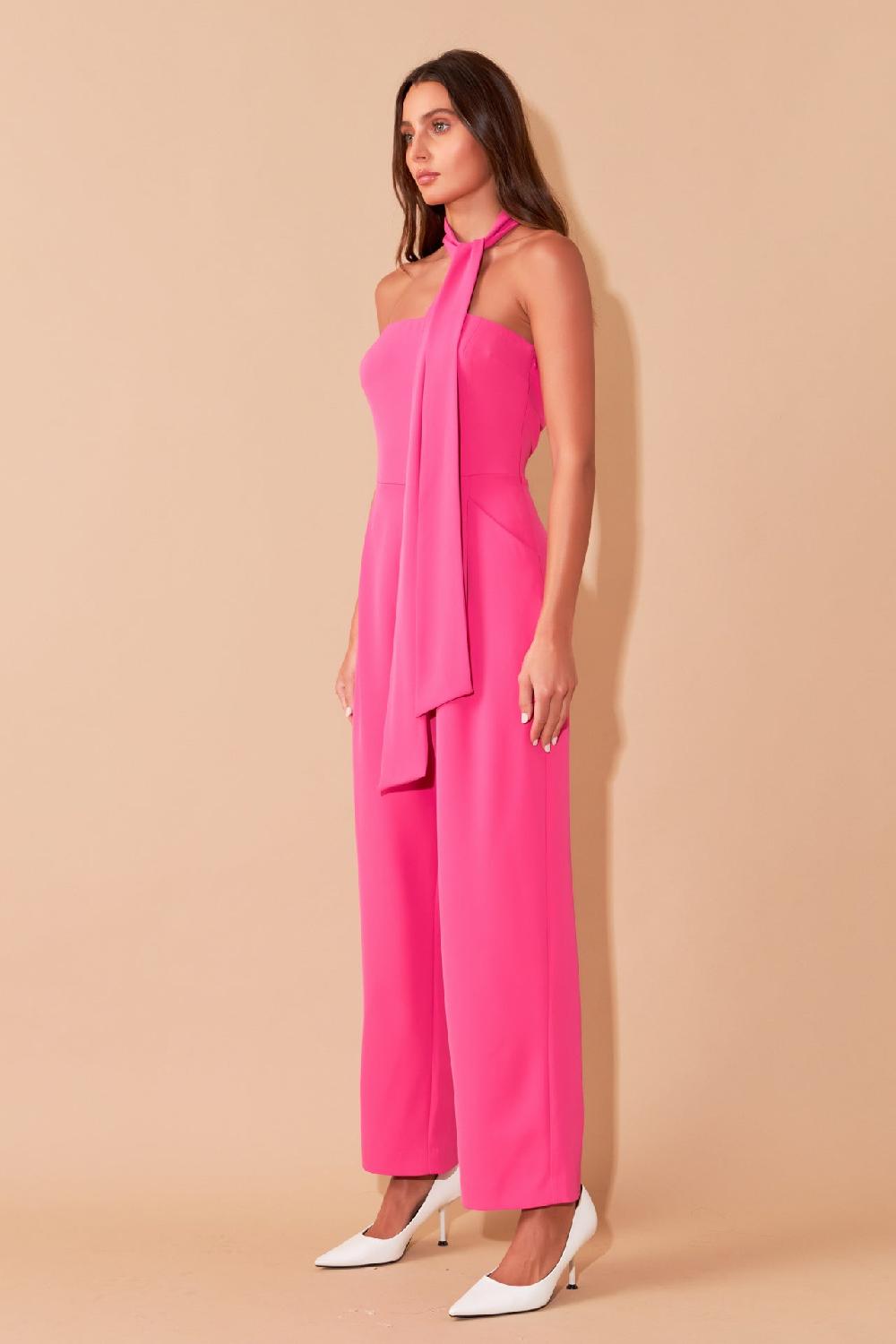 Endless Rose Front Tie Strapless Jumpsuit FUCHSIA