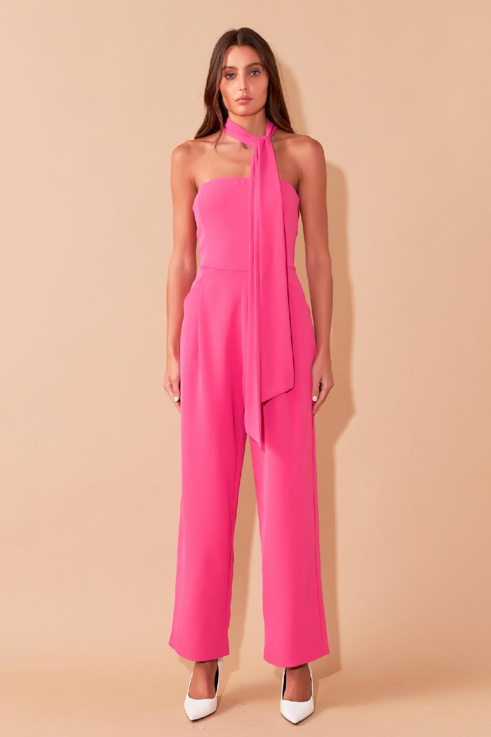 endless rose Front Tie Strapless Jumpsuit FUCHSIA