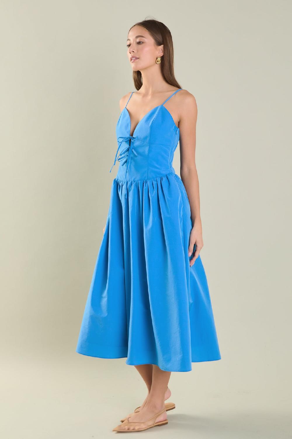Endless Rose Front Ties Midi Dress CORNFLOWER