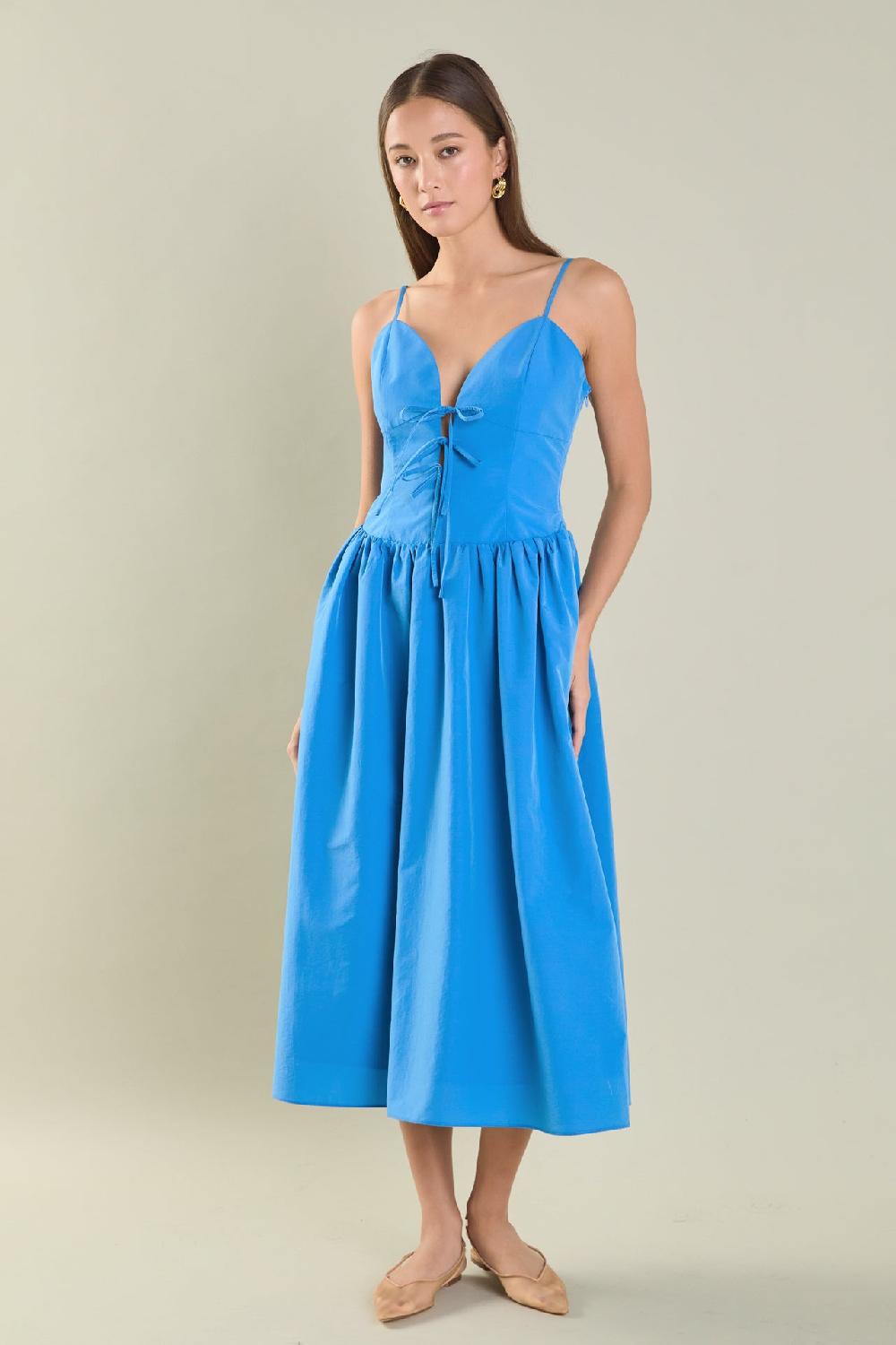 endless rose Front Ties Midi Dress CORNFLOWER