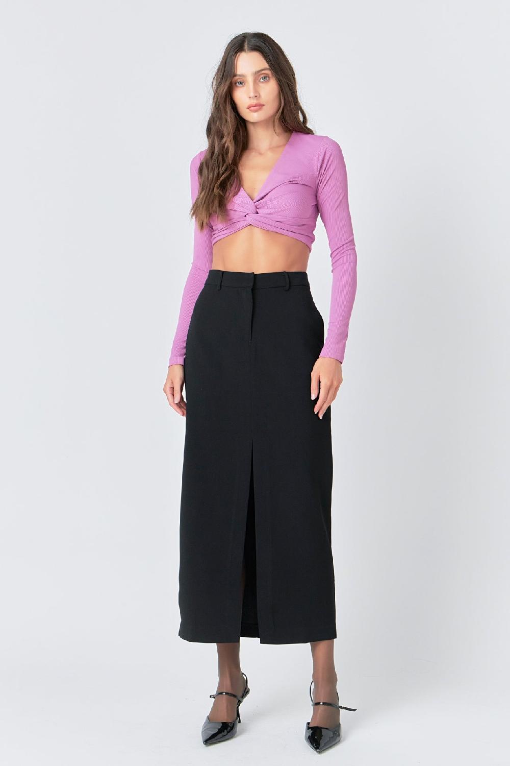 Endless Rose Front Twist Cropped Long Sleeve GRAPE