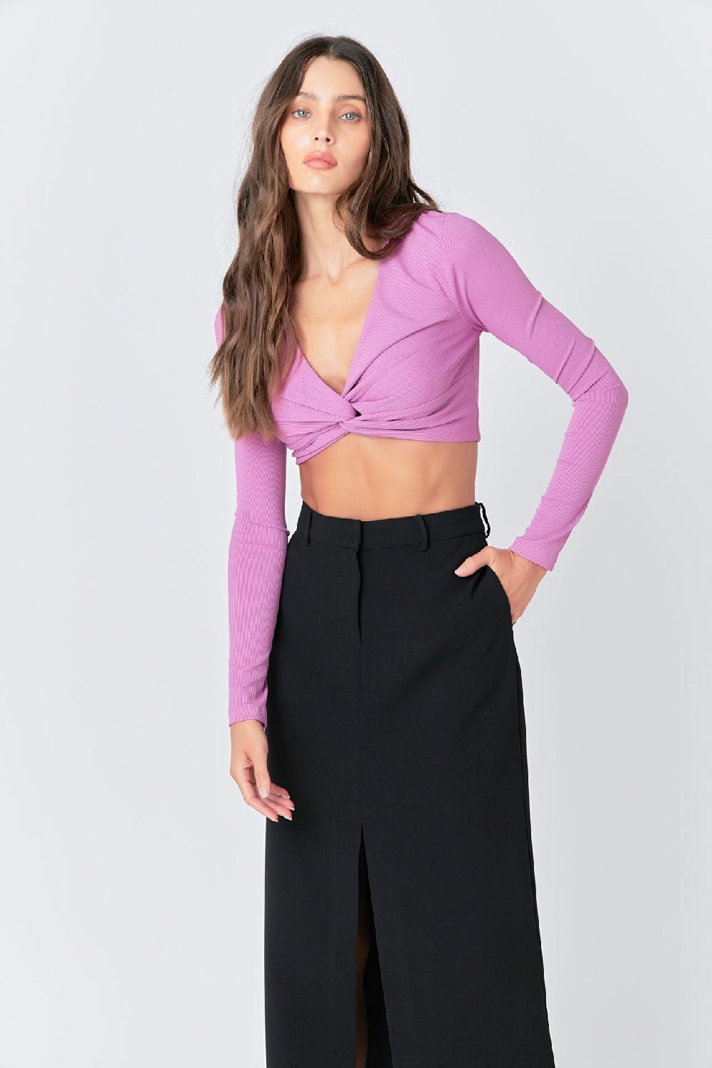 Endless Rose Front Twist Cropped Long Sleeve GRAPE