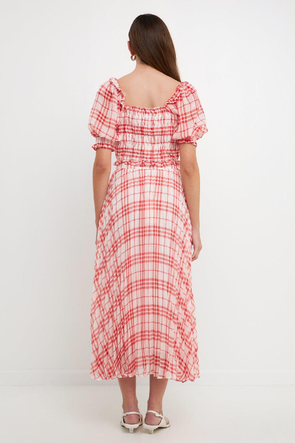 Endless Rose Gingham Pleated Midi Skirt RED/WHITE