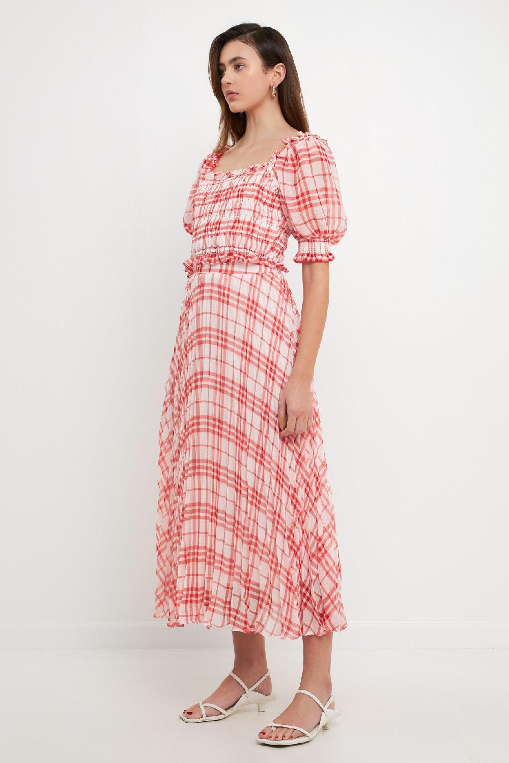 Endless Rose Gingham Smocked Top RED/WHITE