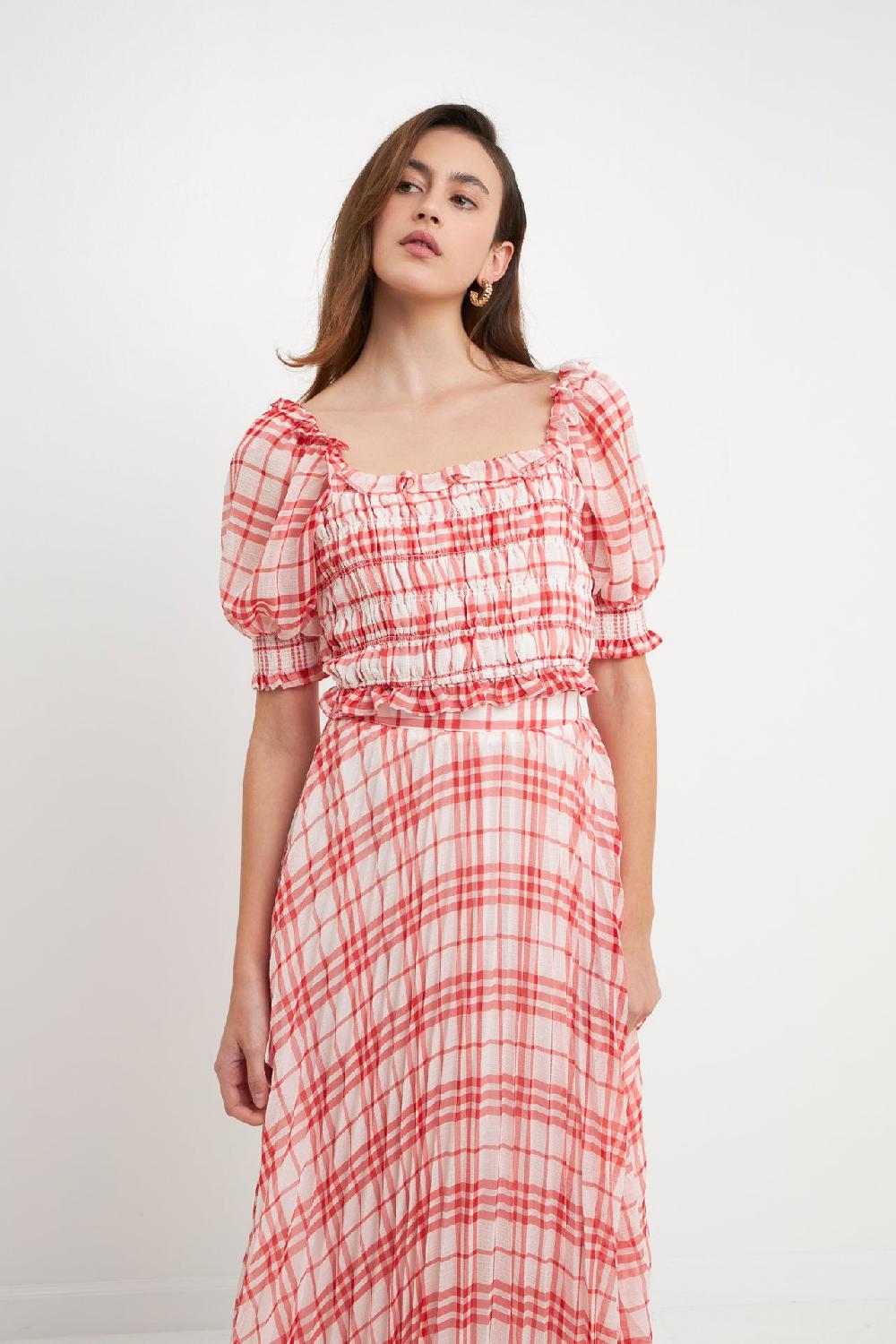Endless Rose Gingham Smocked Top RED/WHITE