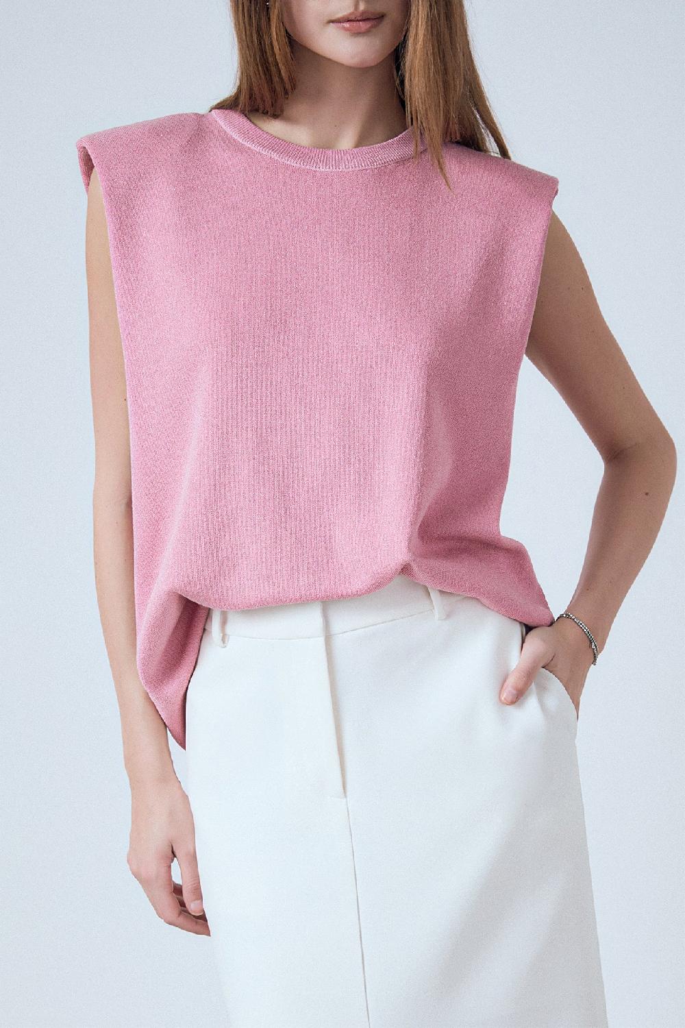 Endless Rose Glitter Power Shoulder Knit Top PINK