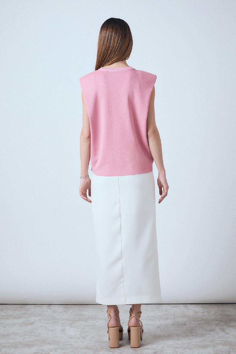 Endless Rose Glitter Power Shoulder Knit Top PINK