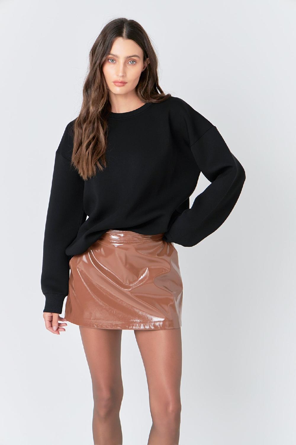 Endless Rose Glossy Faux Leather Skort BROWN
