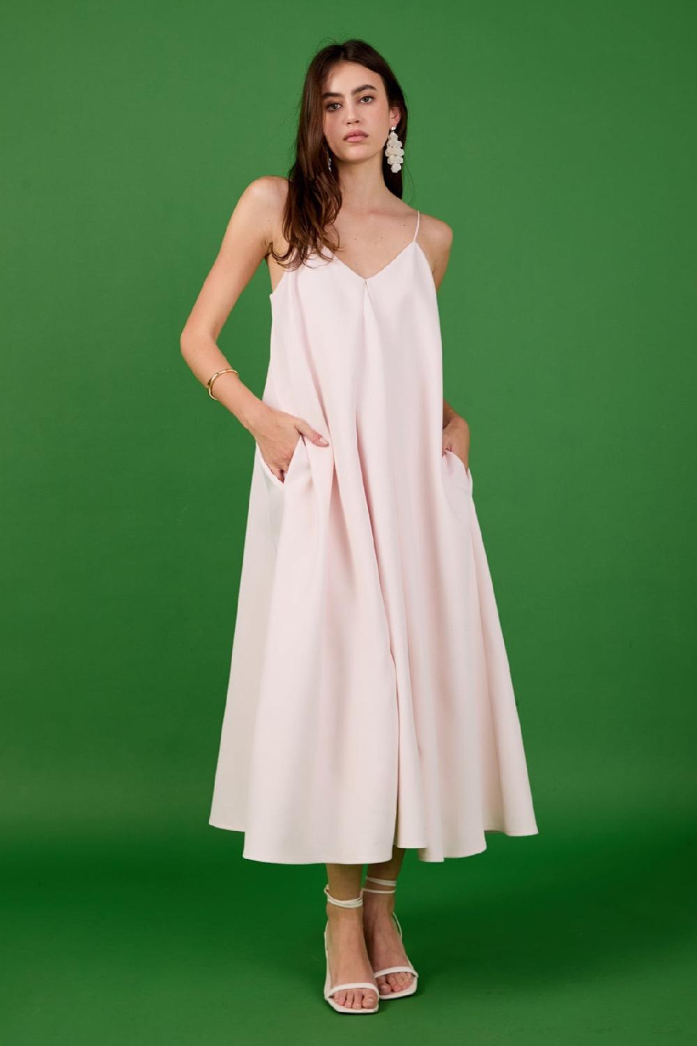 endless rose Godet Voluminous Midi Dress PINK