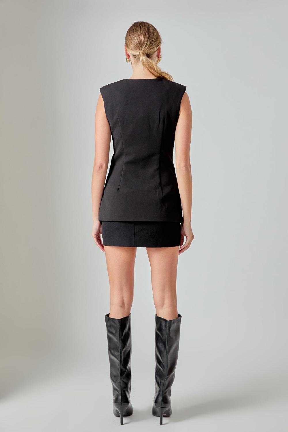 Endless Rose Gold Button Detail Long Vest BLACK