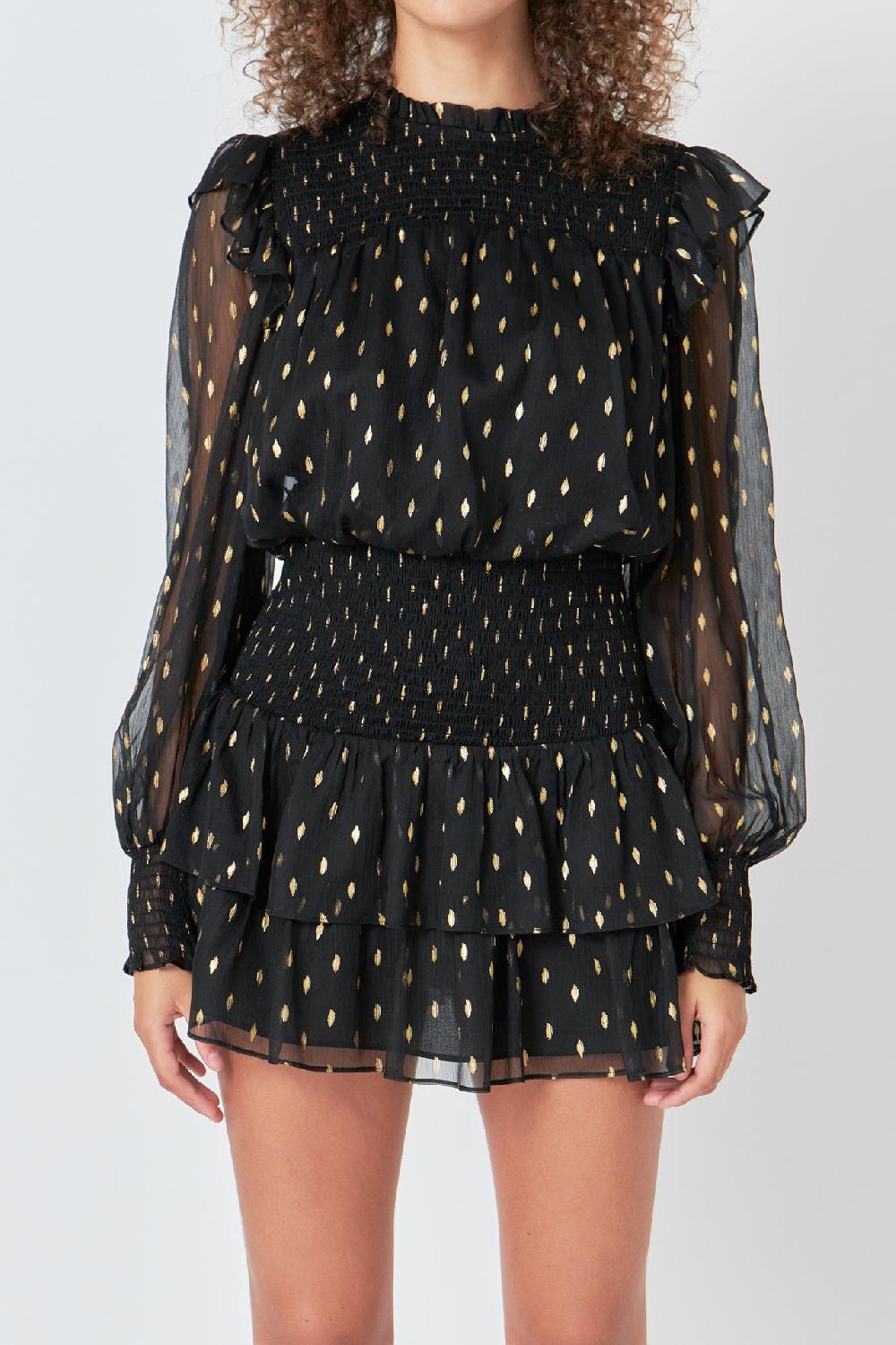 Endless Rose Gold Dot Printed Mini Dress BLACK