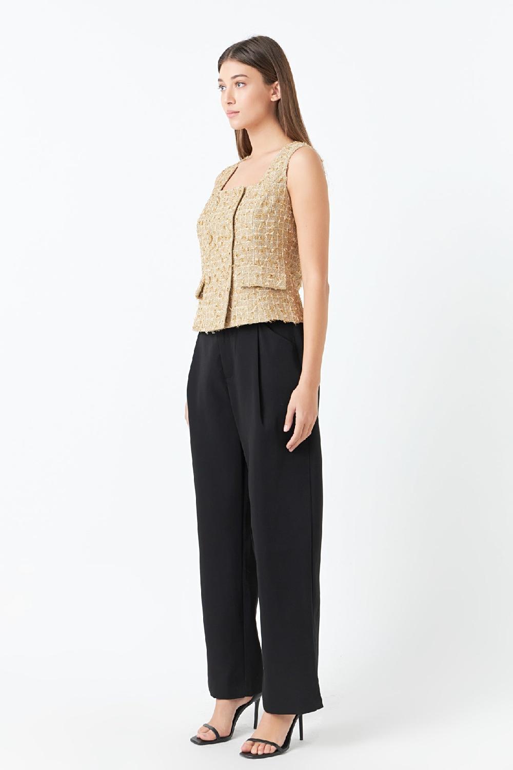 Endless Rose Gold Tweed Double Button Top GOLD