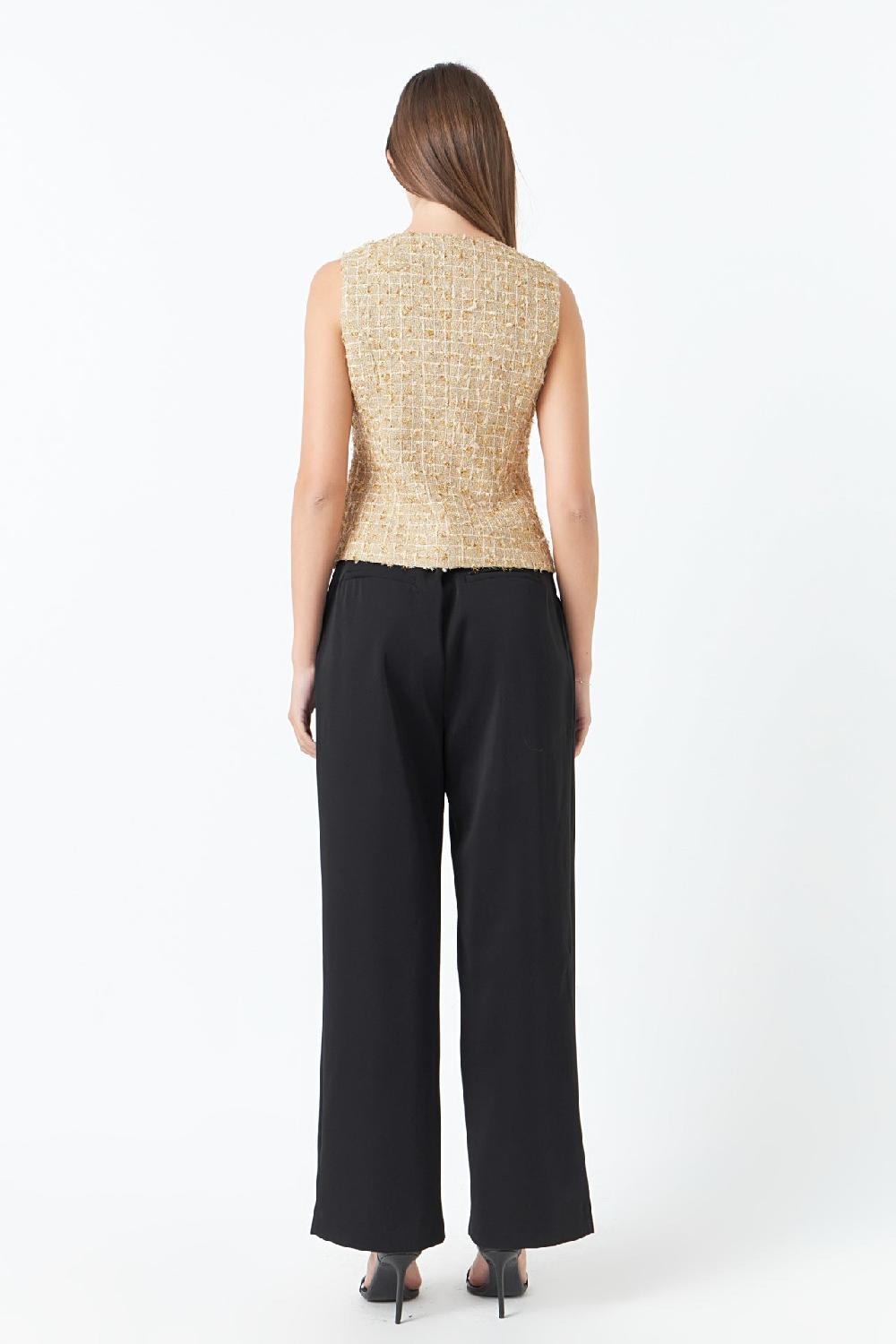 Endless Rose Gold Tweed Double Button Top GOLD