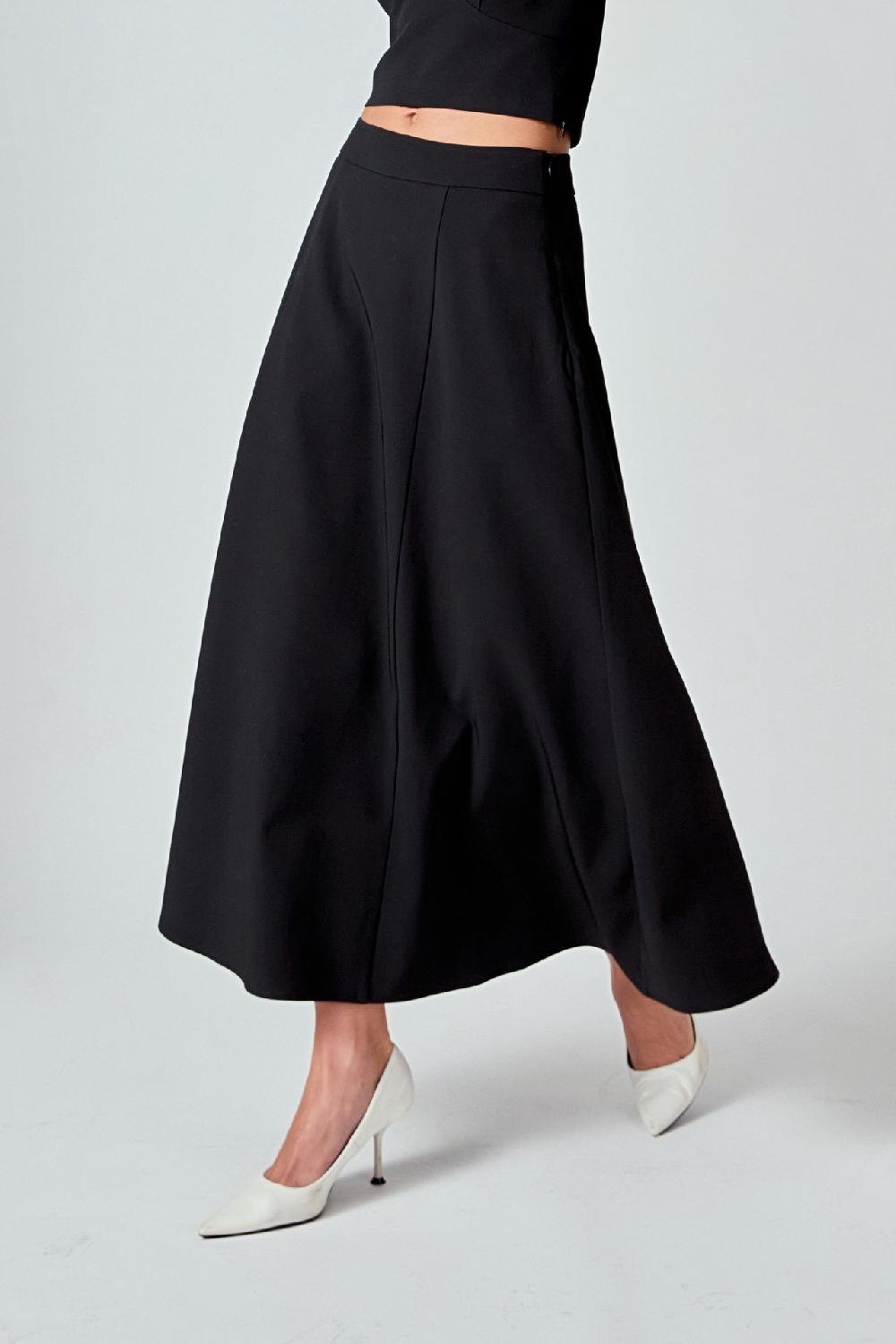 Endless Rose Haley Flare A Line Midi Skirt BLACK