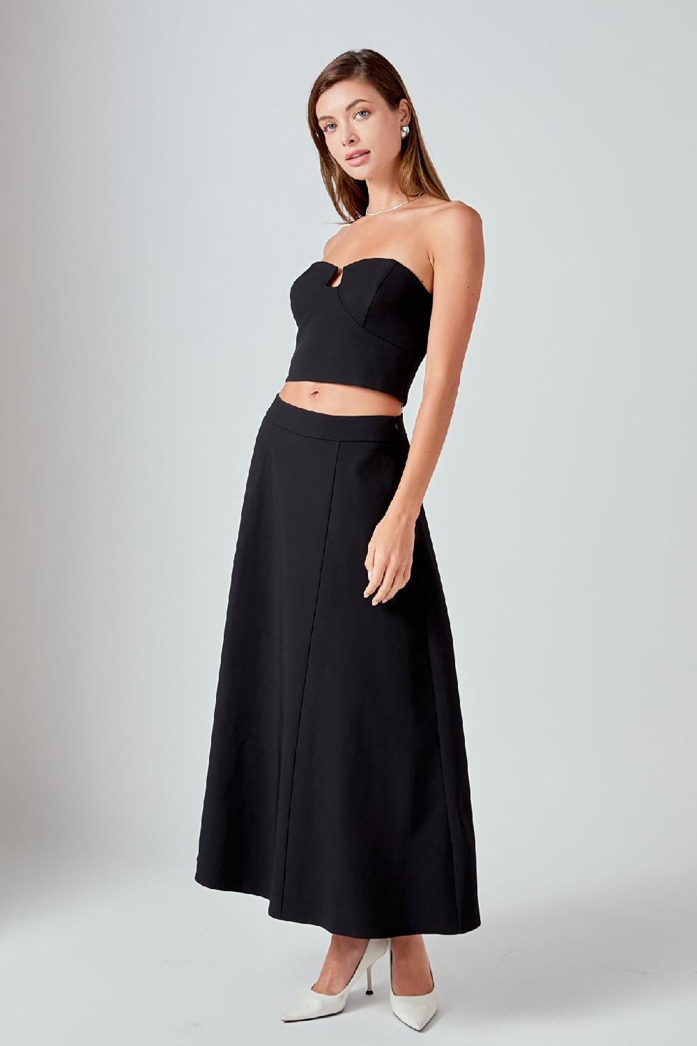 Endless Rose Haley Flare A Line Midi Skirt BLACK