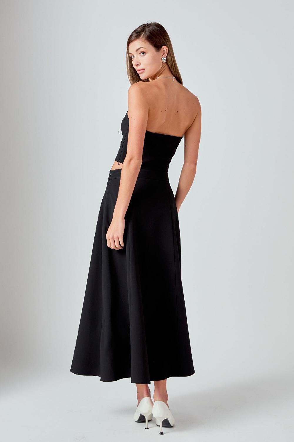 Endless Rose Haley Flare A Line Midi Skirt BLACK