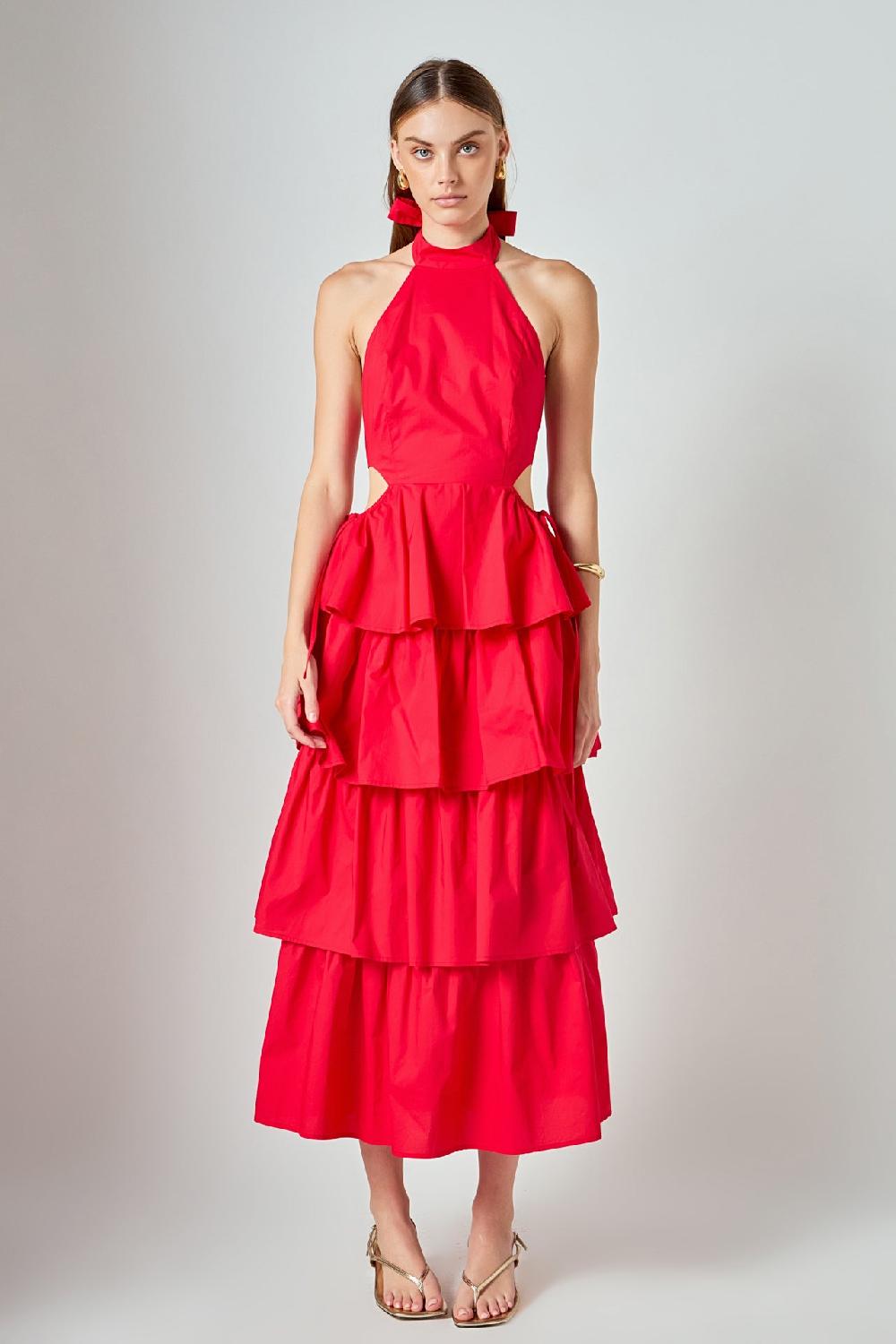 endless rose Halter Maxi Dress RED