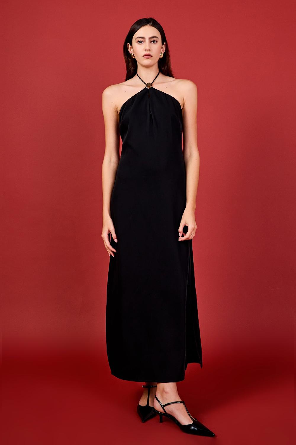 endless rose Halter Neck Maxi Dress BLACK