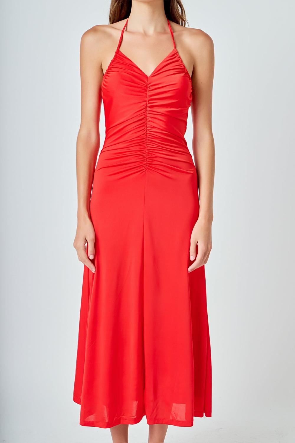 Endless Rose Halter Ruched Maxi Dress ROUGE
