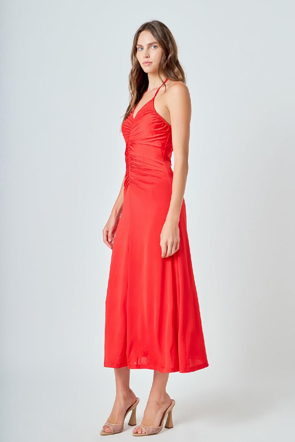 Endless Rose Halter Ruched Maxi Dress ROUGE