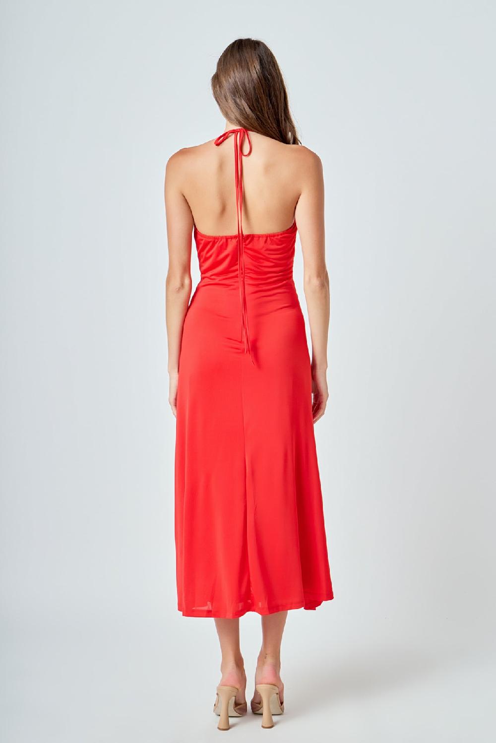 Endless Rose Halter Ruched Maxi Dress ROUGE