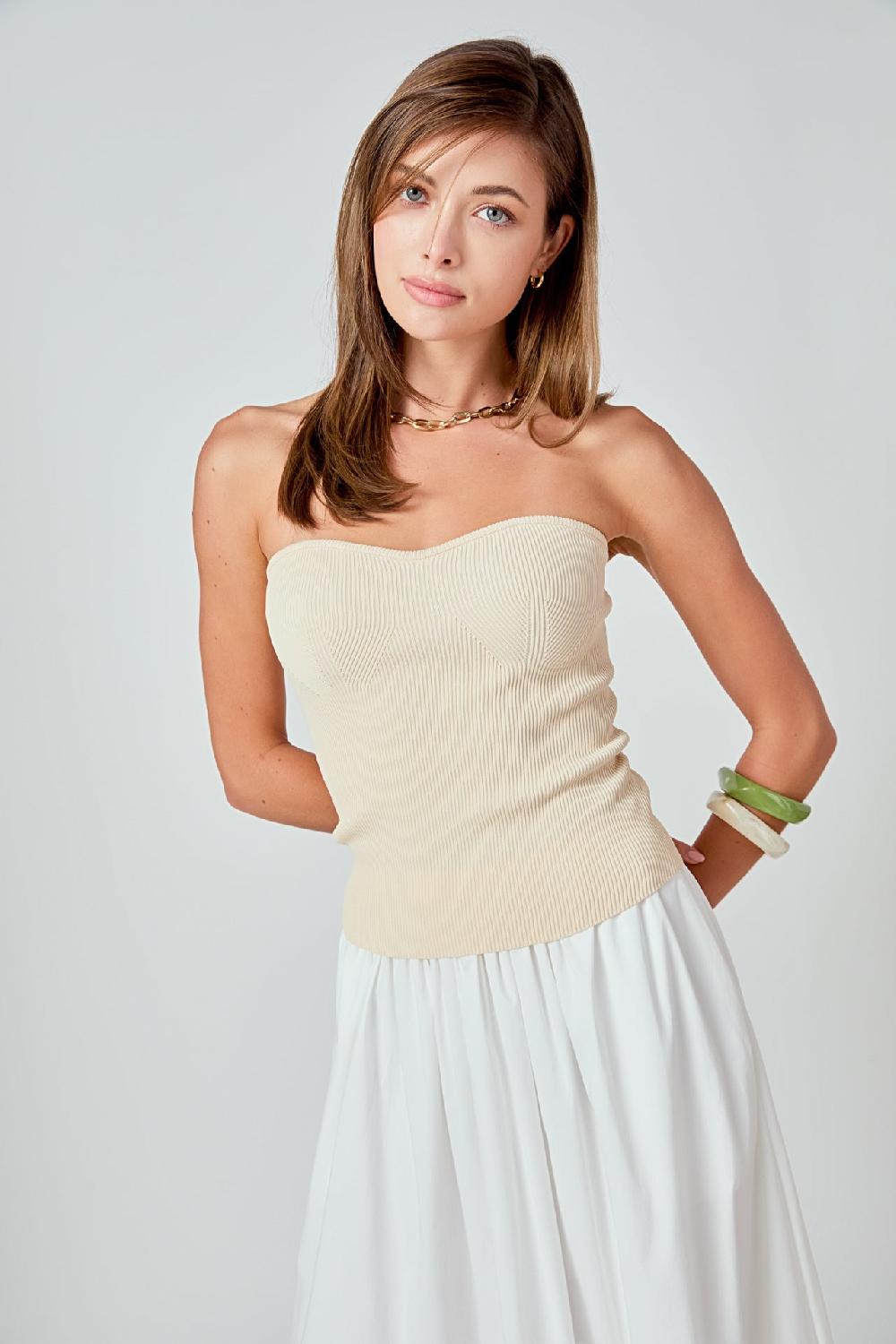endless rose Hana Fitted Knit Tube Top NUDE