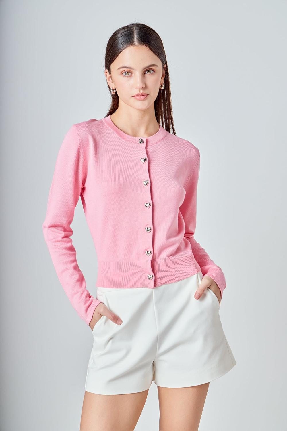 endless rose Heart Button Down Cardigan PINK