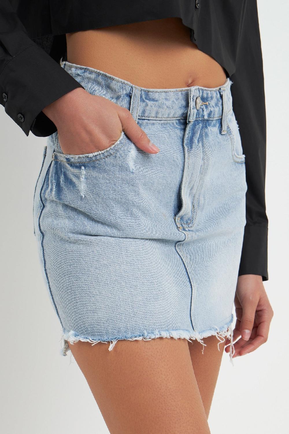 Endless Rose High Low Acid Wash Denim Skirt DENIM