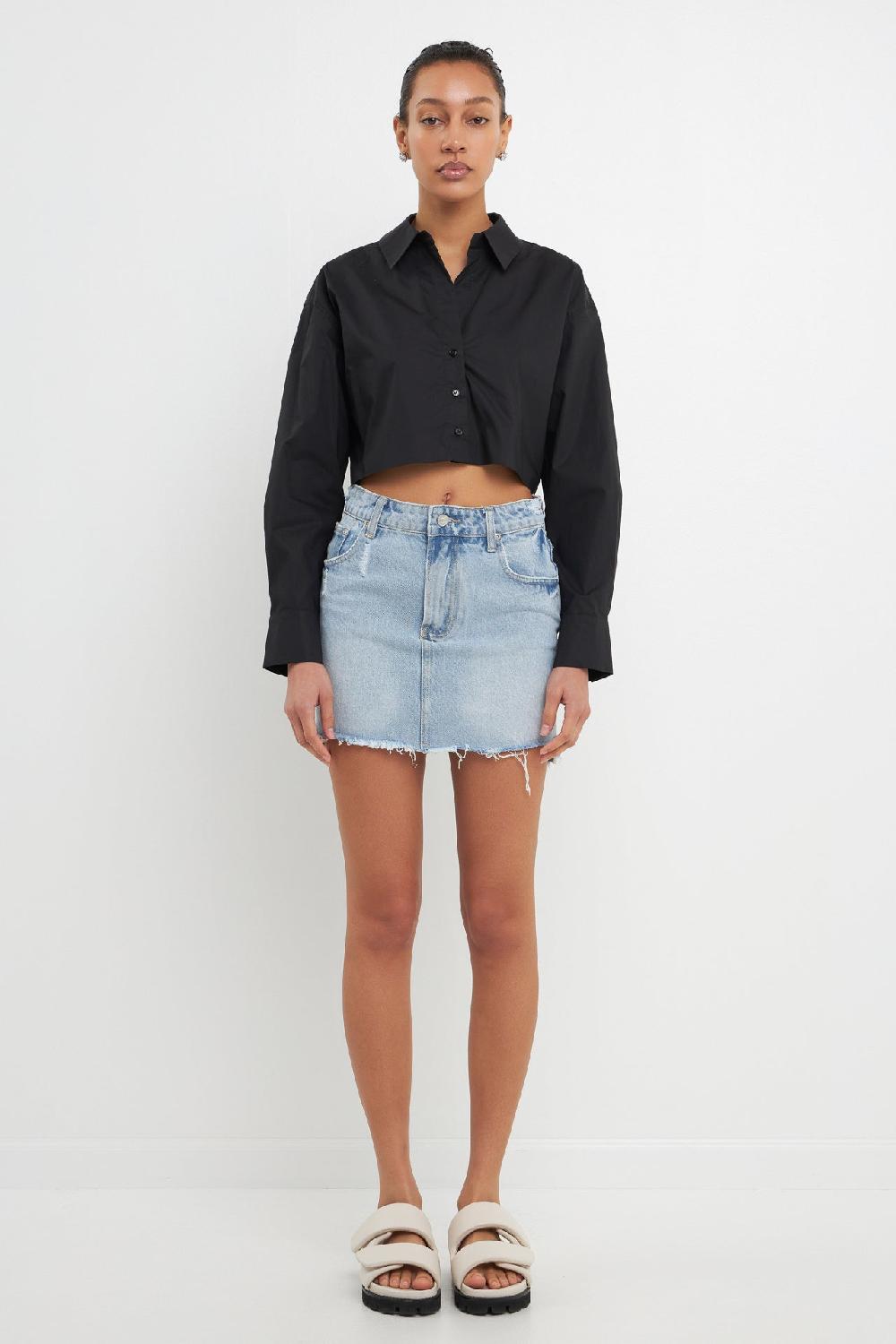 Endless Rose High Low Acid Wash Denim Skirt DENIM