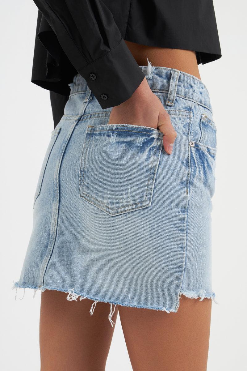 Endless Rose High Low Acid Wash Denim Skirt DENIM