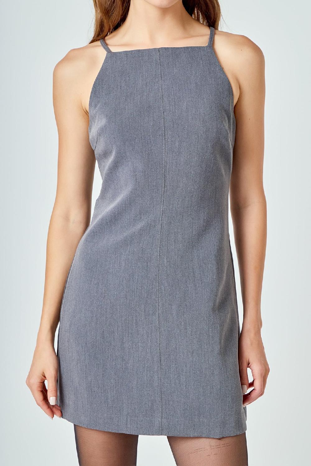 Endless Rose High Neck Fitted Mini Dress GREY