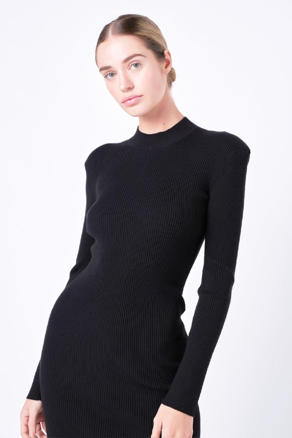 Endless Rose High Neck Knit Dress BLACK